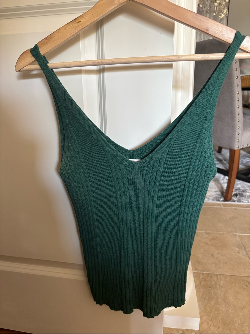 Anthropologie Deep Green Ribbed V-Neck Sweater Tank
